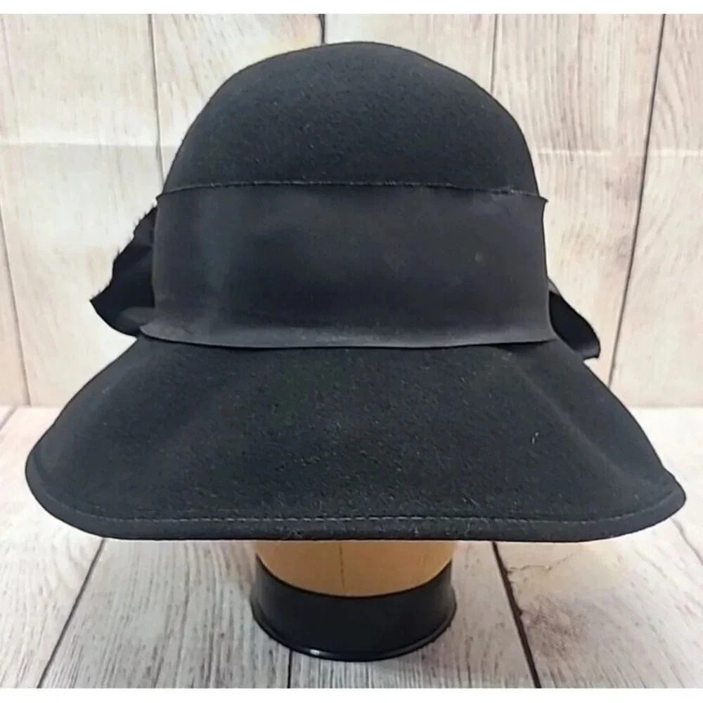 Vintage Bollman Importina Women's Fedora Style Hat One Size Bow Black Wool USA